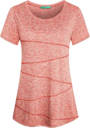 Kimmery Workout Tops for Women Short Sleeve Shirts for Women Quick Dry Line Decor Yoga Tops