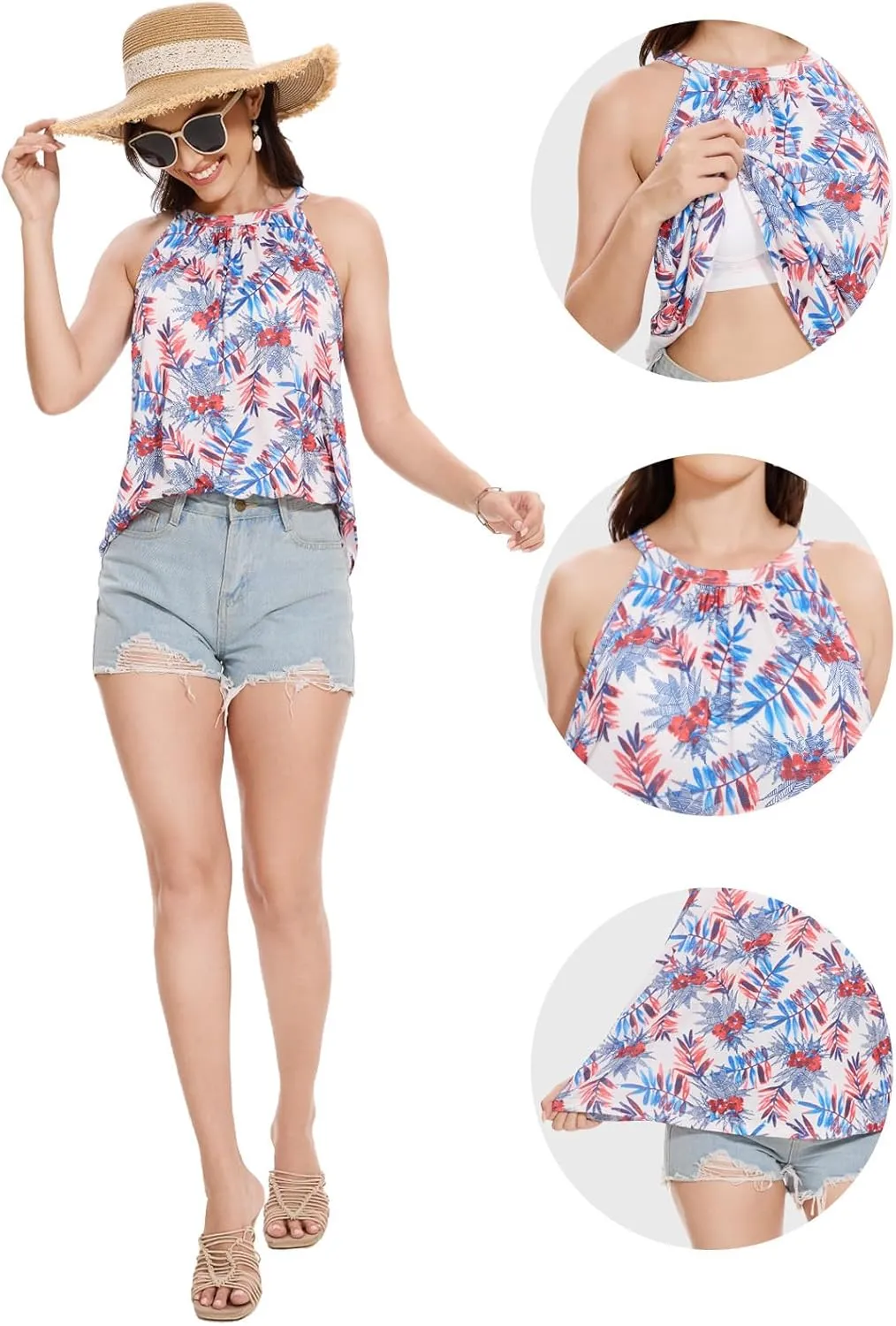 Kniffi Womens Tank Tops with Built in Bra Halter Neck Flowy Sleeveless Tank Tops Loose Fitting Camisole S-XXXL