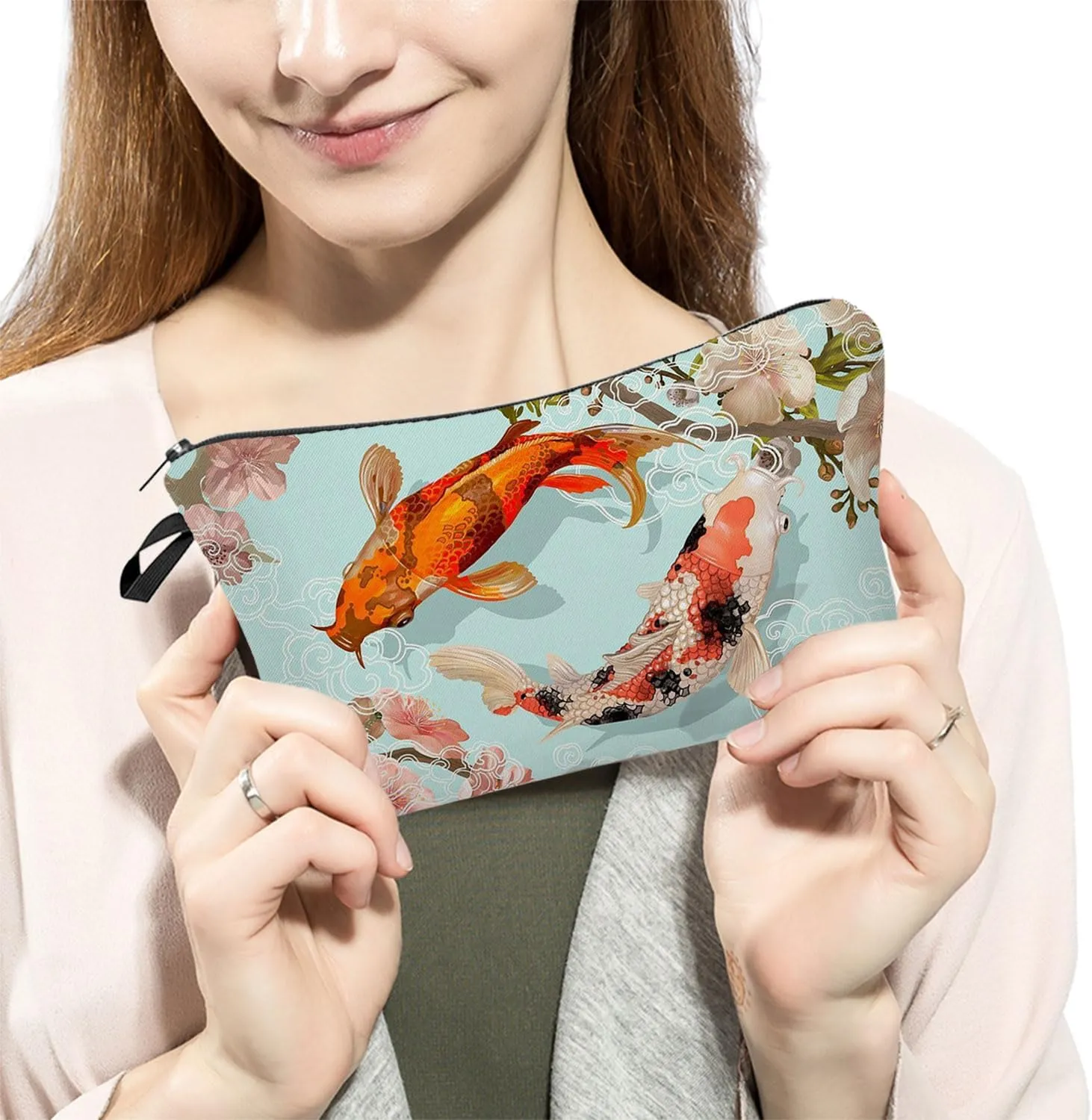Koi Fish Cosmetic Bag for Women Cute Small Makeup Bag for Purse Travel Toiletry Zipper Pouch for Girls Gift for Sisters Koi Fish Makeup Bag for Her