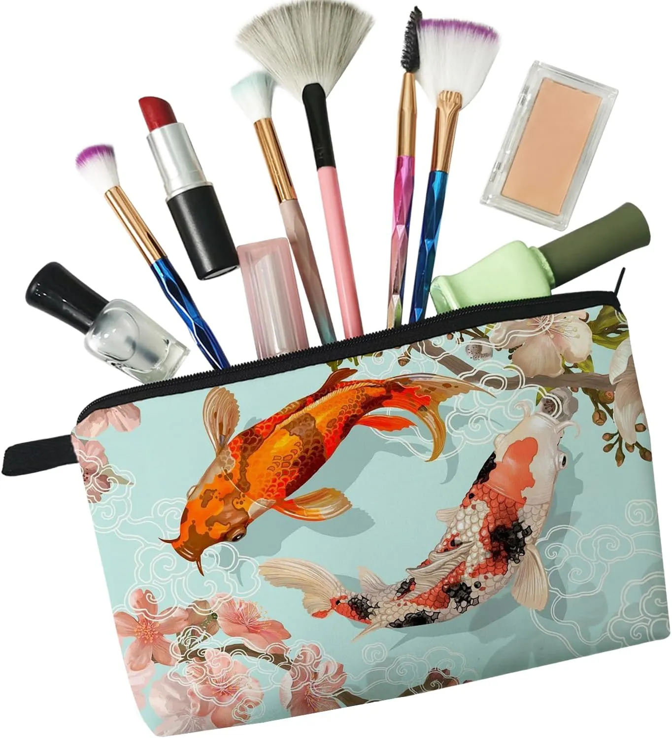 Koi Fish Cosmetic Bag for Women Cute Small Makeup Bag for Purse Travel Toiletry Zipper Pouch for Girls Gift for Sisters Koi Fish Makeup Bag for Her