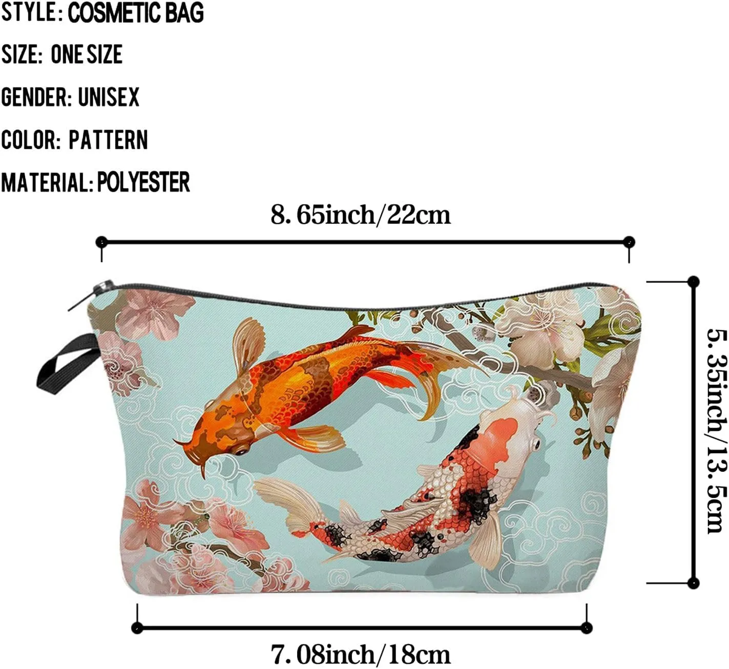Koi Fish Cosmetic Bag for Women Cute Small Makeup Bag for Purse Travel Toiletry Zipper Pouch for Girls Gift for Sisters Koi Fish Makeup Bag for Her