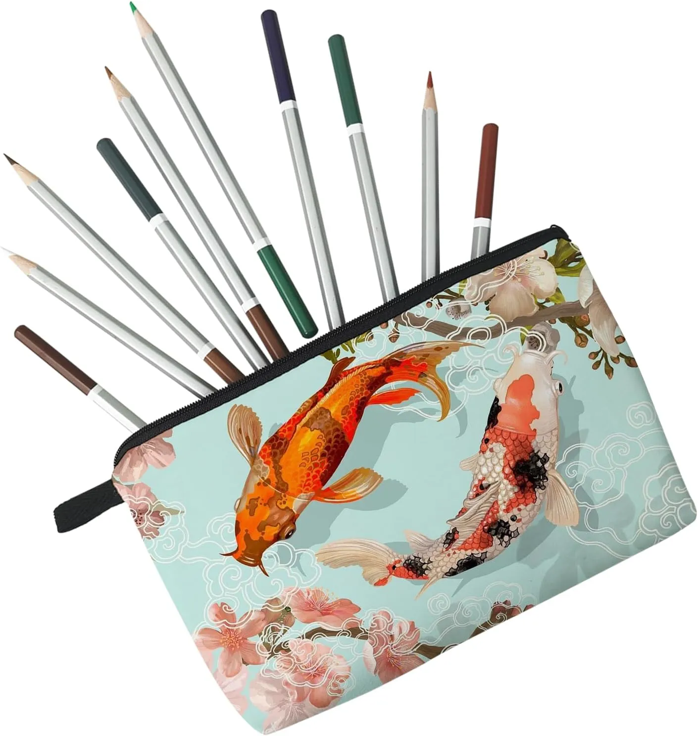 Koi Fish Cosmetic Bag for Women Cute Small Makeup Bag for Purse Travel Toiletry Zipper Pouch for Girls Gift for Sisters Koi Fish Makeup Bag for Her