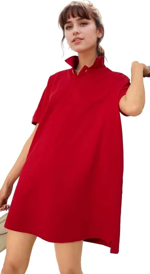Ladyful Womens Casual Button Down Shirt Dress Polo Oversize Short Sleeve Dress Beach Cover Up Mini Shirts Dress