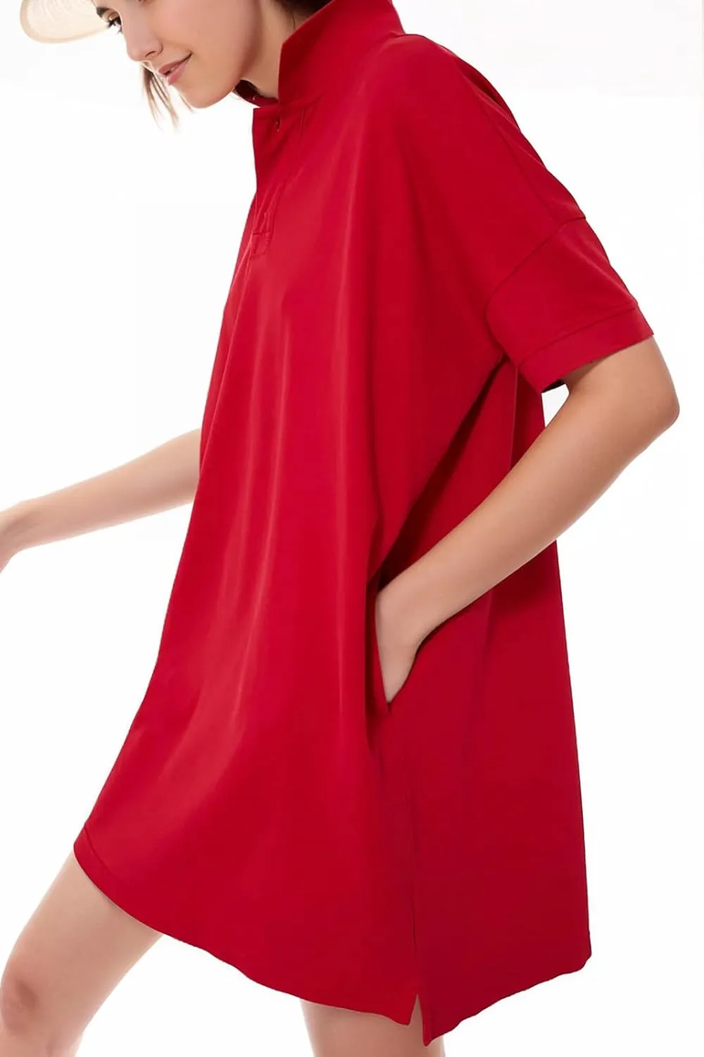 Ladyful Womens Casual Button Down Shirt Dress Polo Oversize Short Sleeve Dress Beach Cover Up Mini Shirts Dress