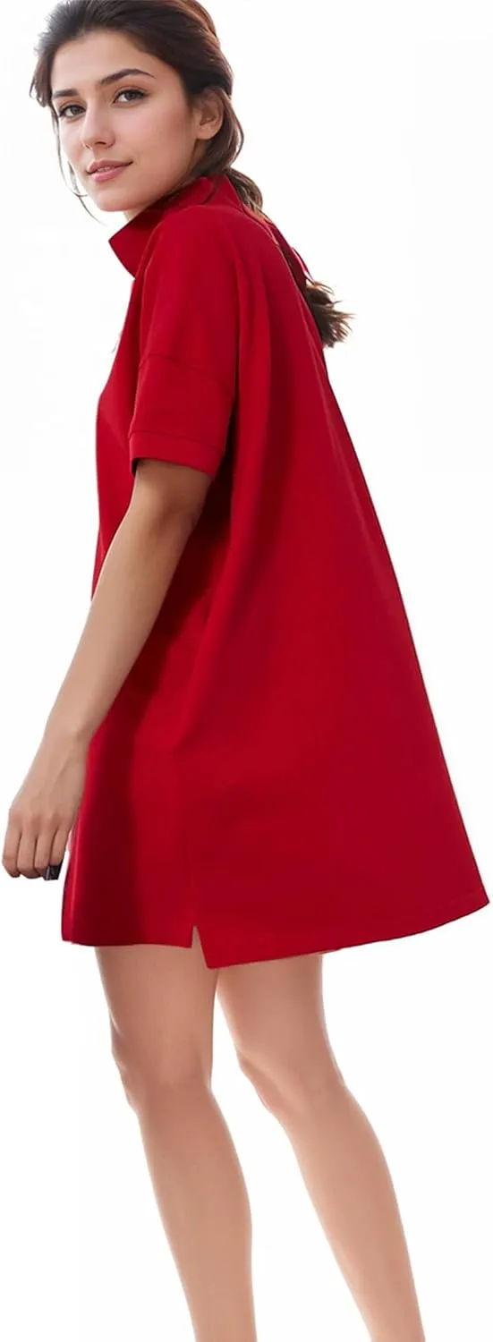 Ladyful Womens Casual Button Down Shirt Dress Polo Oversize Short Sleeve Dress Beach Cover Up Mini Shirts Dress