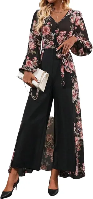 Lantern Long Sleeve Jumpsuit Wrapped V Neck Elegant for Womens Dressy Casual 2025 Spring One Piece Romper Outfits