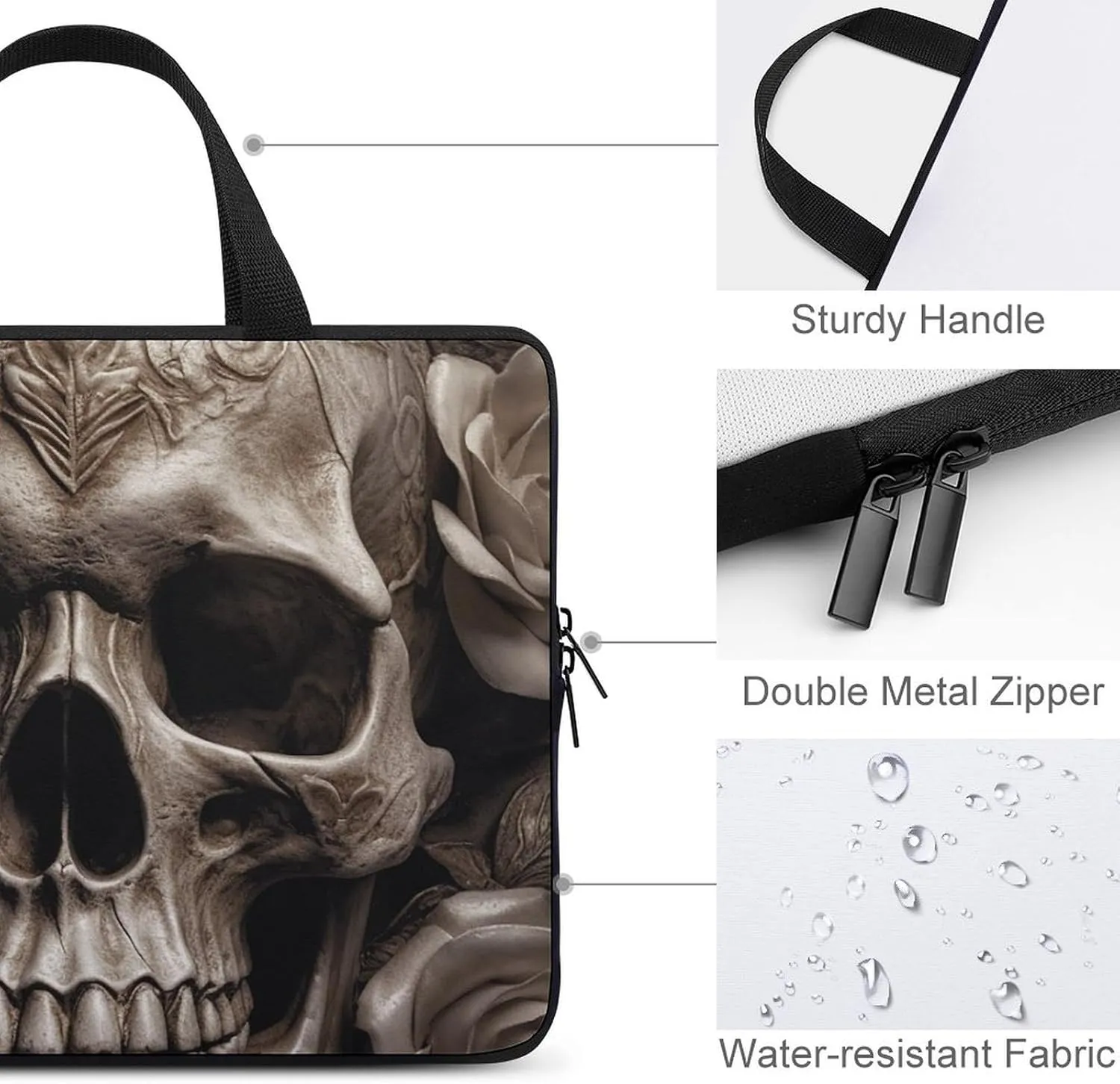 Laptop Bag Leather Rose Skull Computer Bag Laptop Sleeves Casual Briefcase for Women Men Universal 10-17 Inch