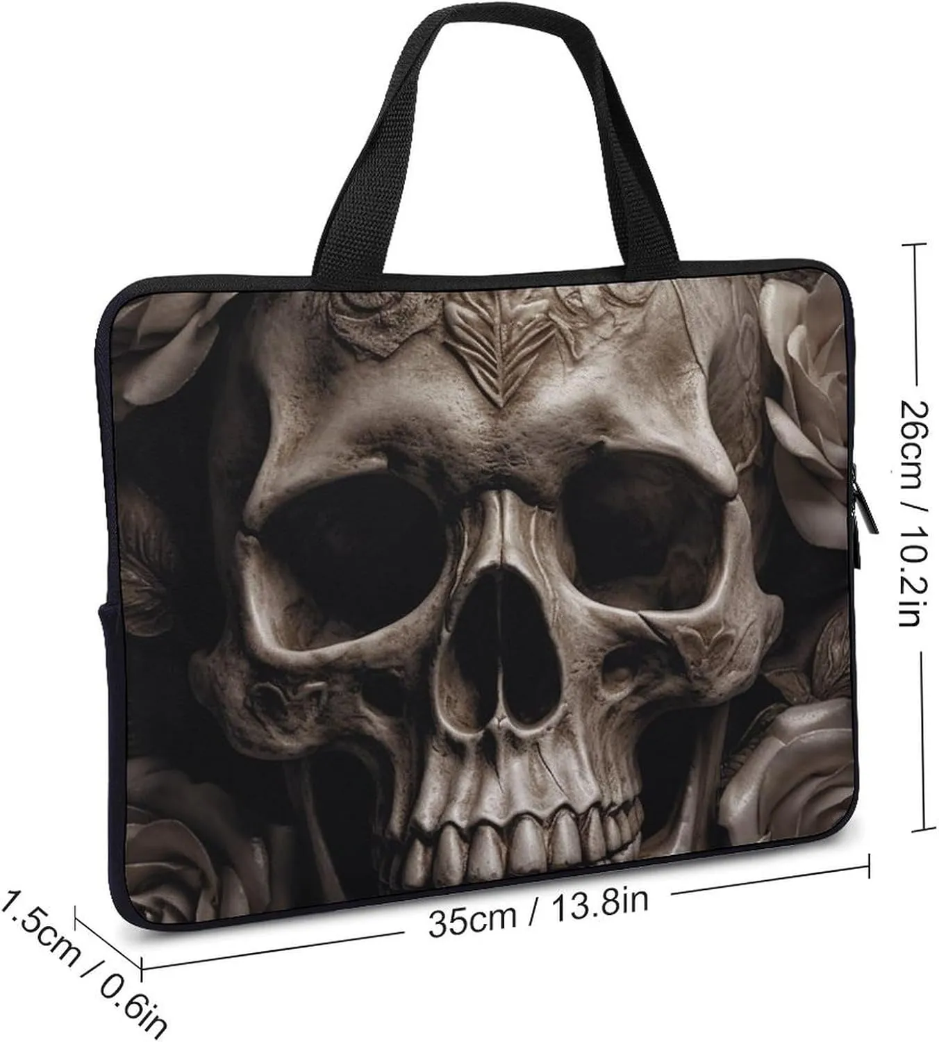 Laptop Bag Leather Rose Skull Computer Bag Laptop Sleeves Casual Briefcase for Women Men Universal 10-17 Inch