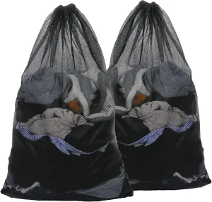 Large Laundry Bag Heavy Duty, Durable Mesh Laundry Bag with Drawstring Closure for Clothes, Camping, Laundromat, Dorm, College, Carrying(24" X 36", 2 Pack, Black)