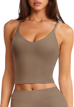 LASLULU Womens Adjustable Spaghetti Strap Sports Bra V Neck Wireless Padded Yoga Bra Camisole Workout Crop Tops