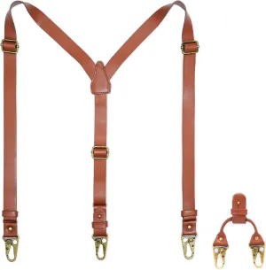Leather Suspenders for Men - Heavy Duty Brown for Big and Tall - Adjustable for Dress Pants - Best Groomsmen Gift for Wedding
