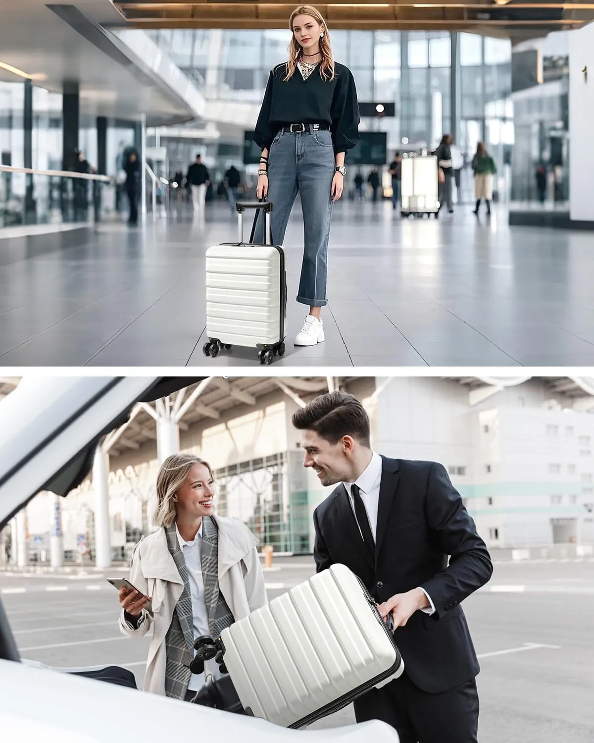 Lekesky 16 Inch Carry On Luggage Airline Approved, Hard Shell Suitcase with TSA Lock, Lightweight Spinner Wheels Durable ABS Compact Carry-On Bag for Travel Weekend Trips Men Women, Beige