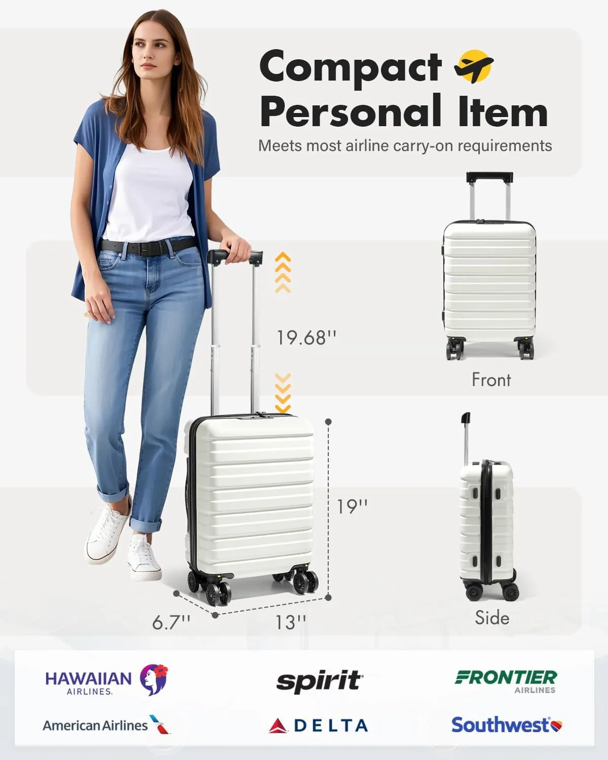 Lekesky 16 Inch Carry On Luggage Airline Approved, Hard Shell Suitcase with TSA Lock, Lightweight Spinner Wheels Durable ABS Compact Carry-On Bag for Travel Weekend Trips Men Women, Beige
