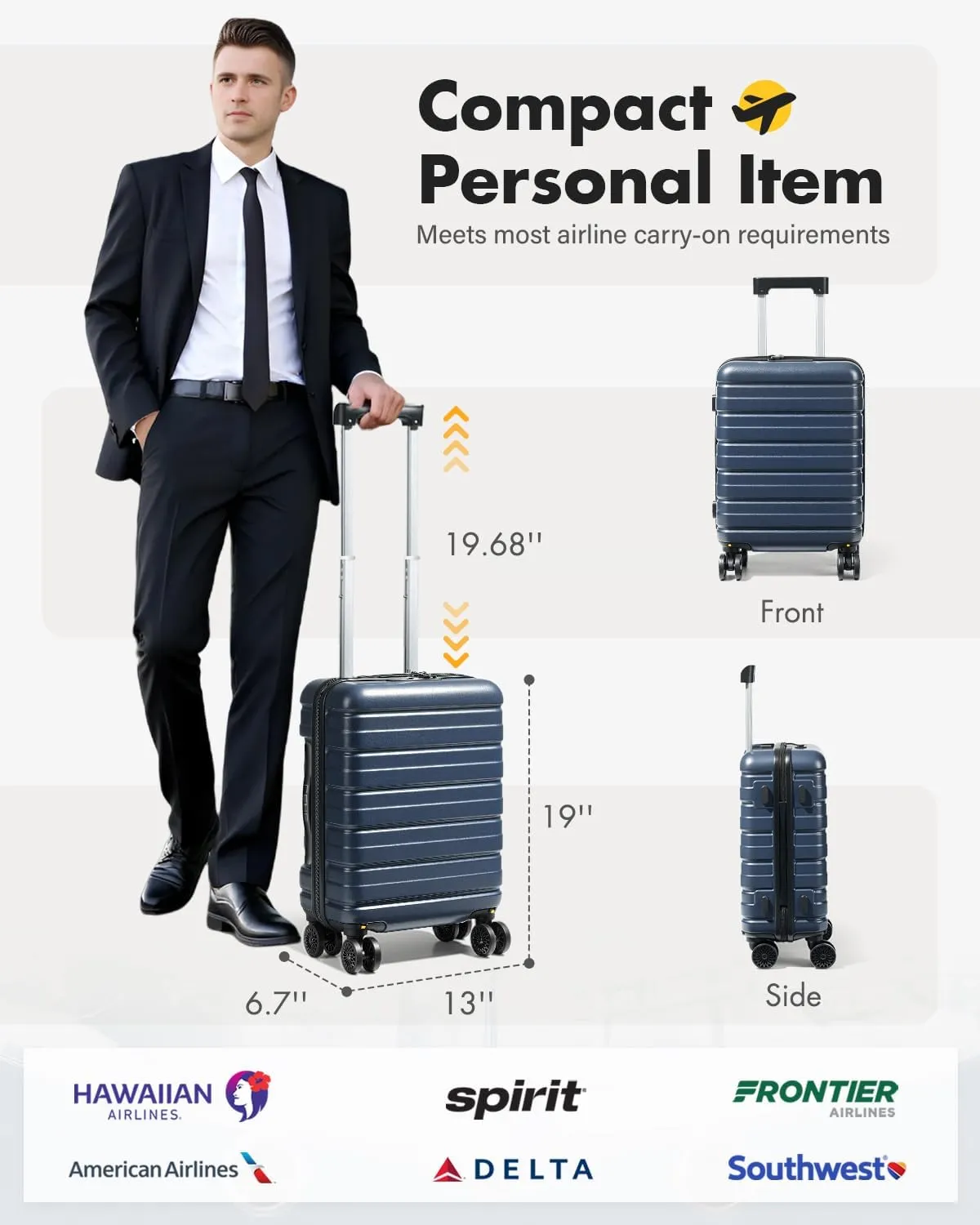 Lekesky 16 Inch Carry On Luggage Airline Approved, Hard Shell Suitcase with TSA Lock, Lightweight Spinner Wheels Durable ABS Compact Carry-On Bag for Travel Weekend Trips Men Women, Blue