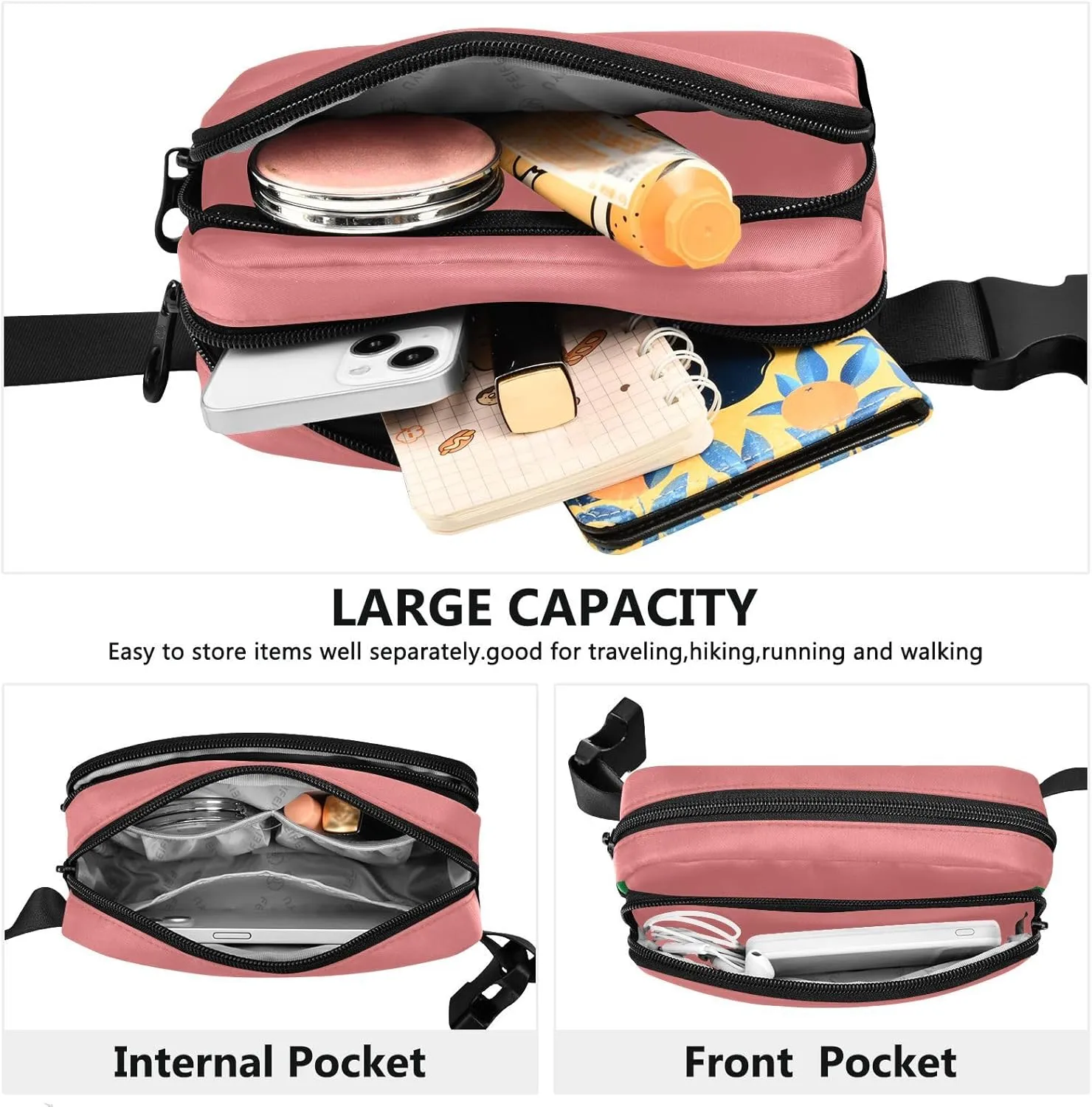 Light Coral Belt Bags Small Waist Pouch Everywhere Belt Bag with Adjustable Strap