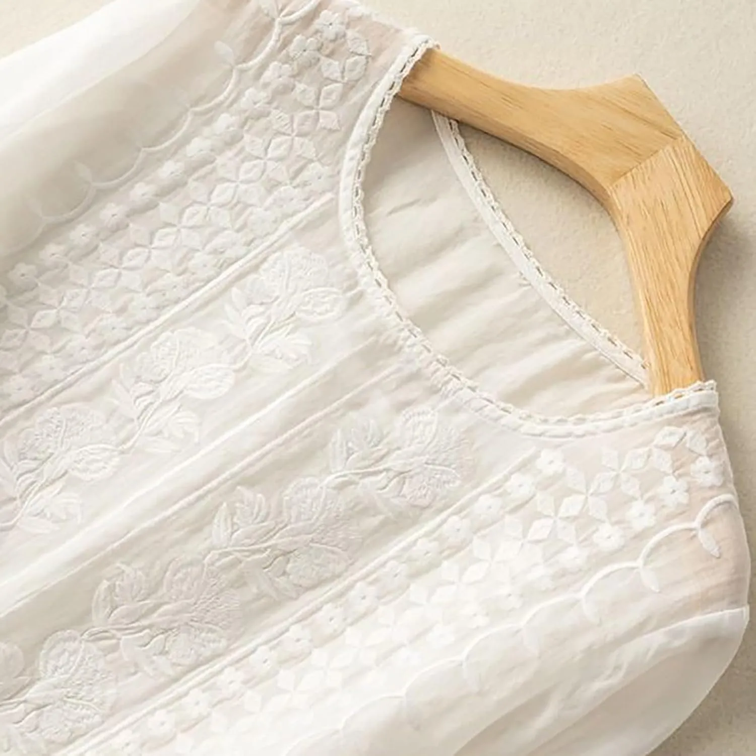 Linen Shirts for Women Summer 2025 Retro Embroidered 3/4 Sleeve Boho Tops Dressy Casual Blouses Teacher Loose Tunics