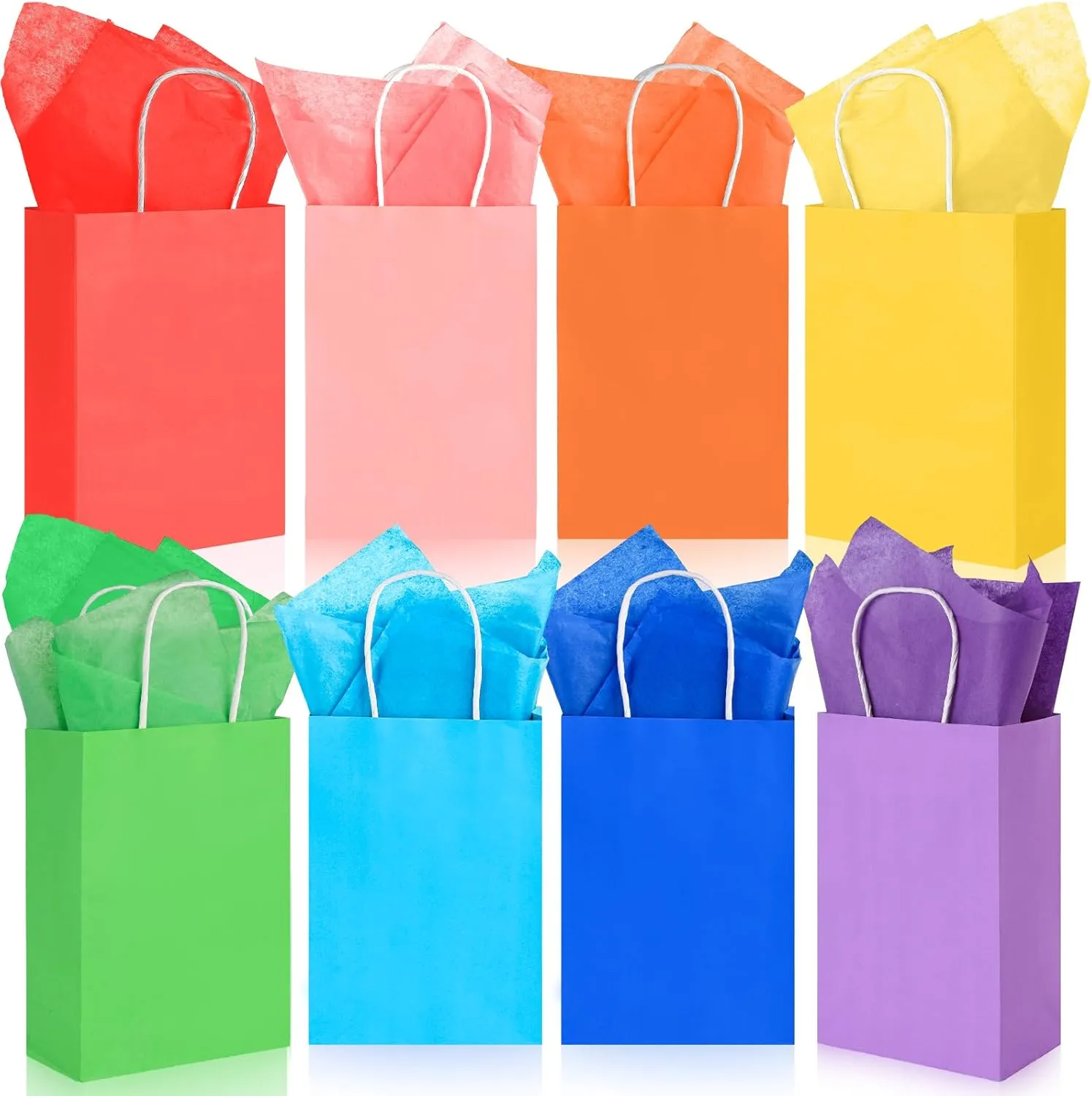 LovesTown 24 Pack 5.5x2.75x7.8 Inch Gift Bags with Tissue Paper, 8 Colors Party Favor Bags with Handles for Birthdays Weddings Gift Wrapping Bulk Supplies