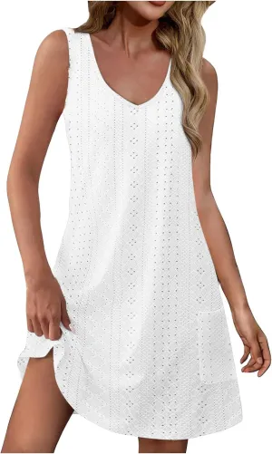 LRMQS Summer Dresses for Women 2025 Casual Vacation Beach Cover ups Hawaiian Short Dress Trendy Spring Sleeveless Sundresses