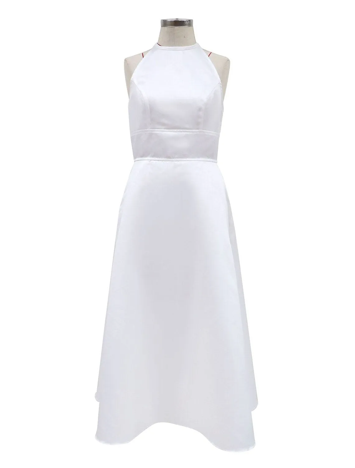 Luolandi Reception Little White Dresses Wedding Dresses A-Line Halter Neck Sleeveless Tea Length Satin Bridal Gowns