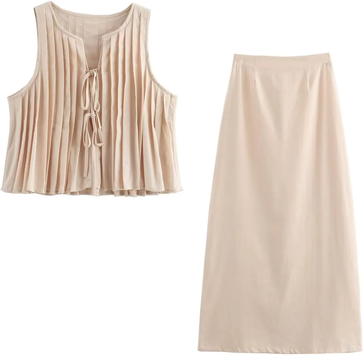 Melliflo Women's Pleated Tie Front Vest Ruffle Hem Sleeveless Peplum Top Cute Flowy Summer Babydoll Tank Blouse