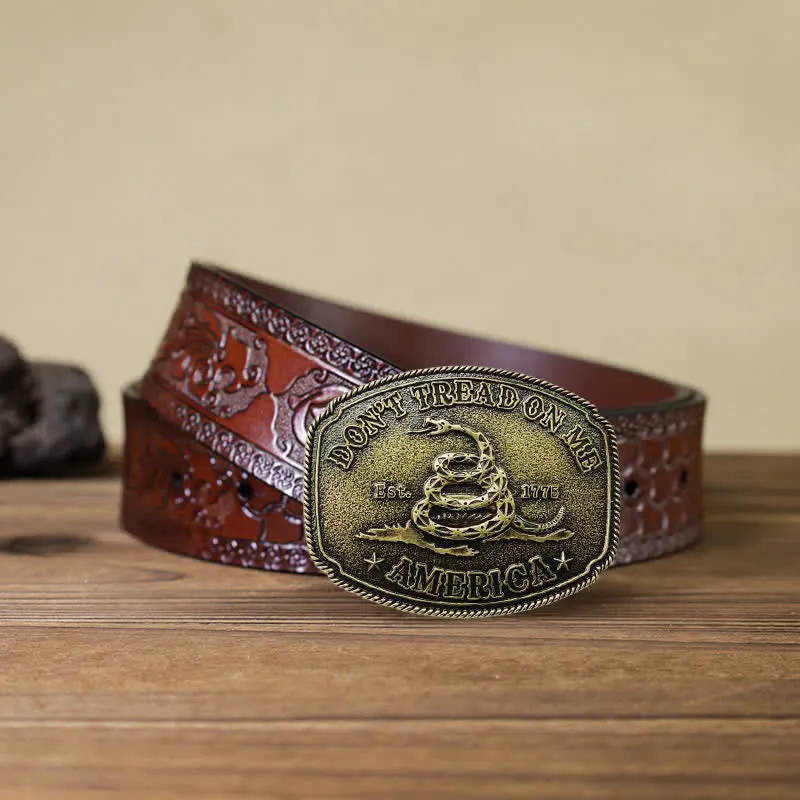 Men's DIY Antique Bronze Attitude Snake Buckle Leather Belt