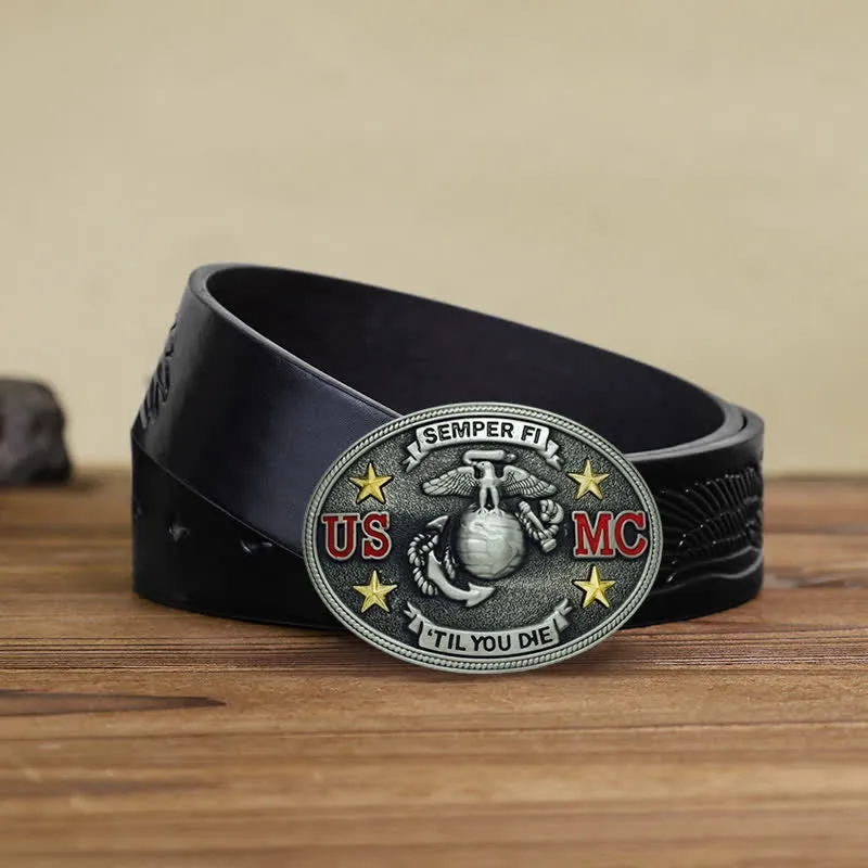 Men's DIY US Marine Corps Buckle Leather Belt
