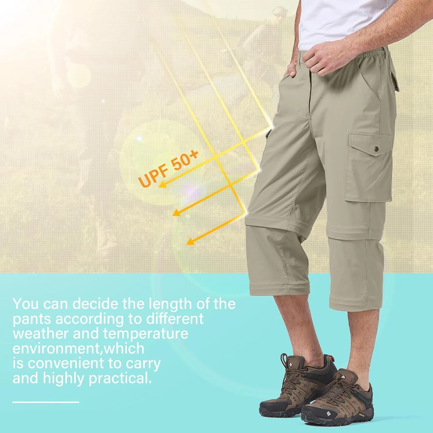 Mens Hiking Pants Convertible Quick-Dry-Stretch-Lightweight Zip-Off Outdoor Waterproof Safari Scouts Fishing Pants