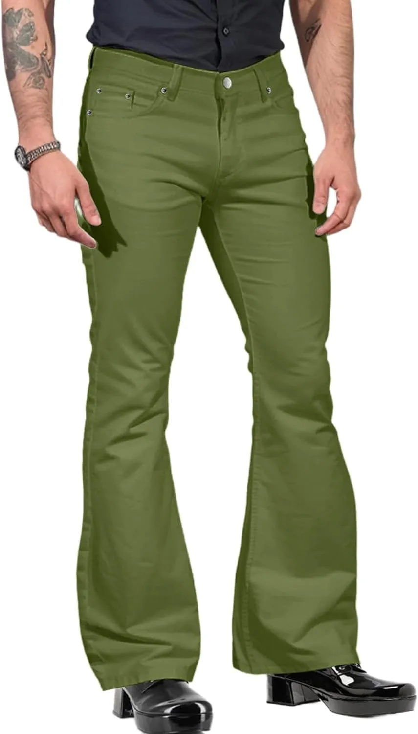 Men's Retro 70s Bell Bottom Pants Stretch Fit Comfortable Flared Legs Classic for Disco Nights 60s Fashion Trend
