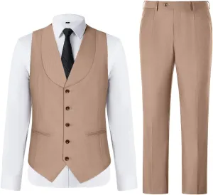 Mens Vest Pants Suits Set 2 Pieces Slim Fit Groomsmen Suit for Men Formal