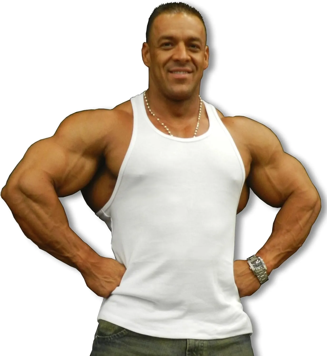Men's Workout Bodybuilding Weight Lifting Stringer Gym Fitness Training Tank Top in White