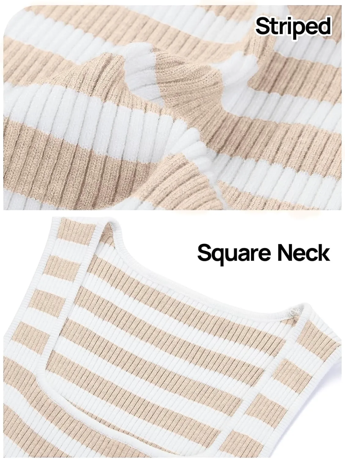 MEROKEETY Women's 2025 Sleeveless Ribbed Tank Tops Striped Knit Square Neck Shirts Summer Casual Basic Tanks