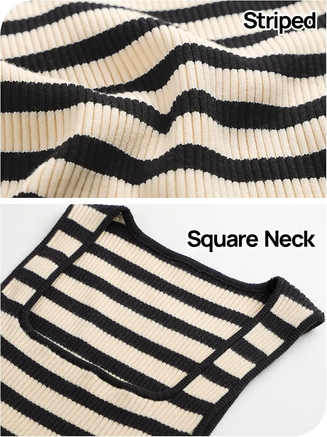 MEROKEETY Women's 2025 Sleeveless Ribbed Tank Tops Striped Knit Square Neck Shirts Summer Casual Basic Tanks