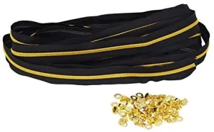 Metallic Zipper by The Yard Bulk 10 Yard Black Zipper Roll for Sewing, Upholstery with 25 Gun Metal Sliders, 5 Nylon Coil; by Mandala Crafts