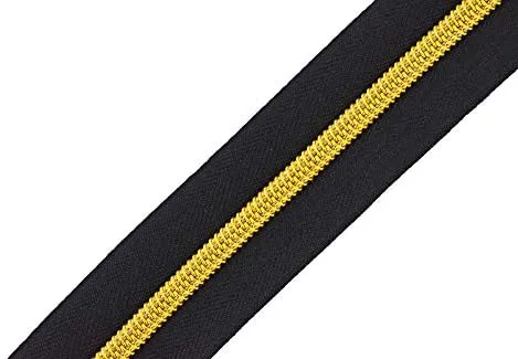 Metallic Zipper by The Yard Bulk 10 Yard Black Zipper Roll for Sewing, Upholstery with 25 Gun Metal Sliders, 5 Nylon Coil; by Mandala Crafts