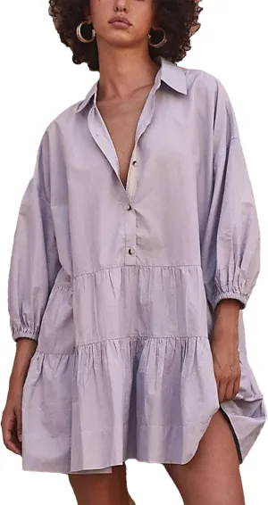 Mingzhu Womens Summer Tiered Puff Sleeve Shirtdress Flowy A-line Babydoll Mini Dress