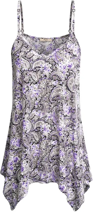 Miusey Womens Handkerchief Hem Sleeveless Flowy Tunic Tops Summer Casual Adjustable Spaghetti Strap Camisoles Long Tank Tops