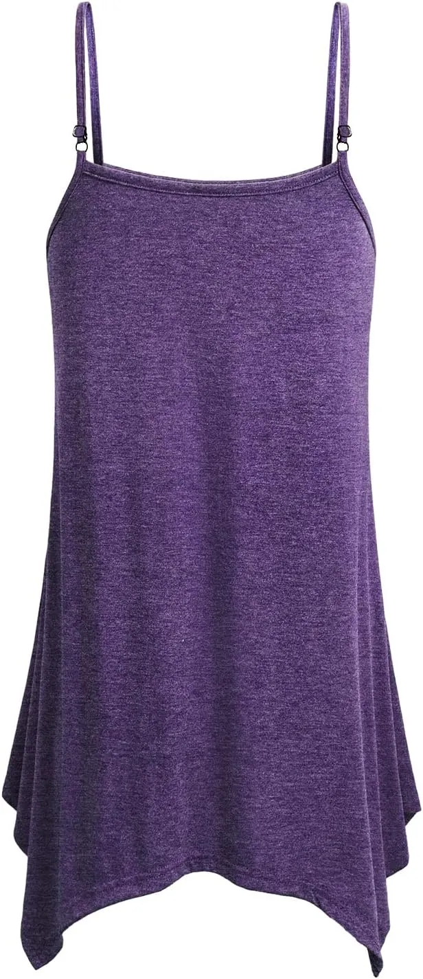 Miusey Womens Handkerchief Hem Sleeveless Flowy Tunic Tops Summer Casual Adjustable Spaghetti Strap Camisoles Long Tank Tops