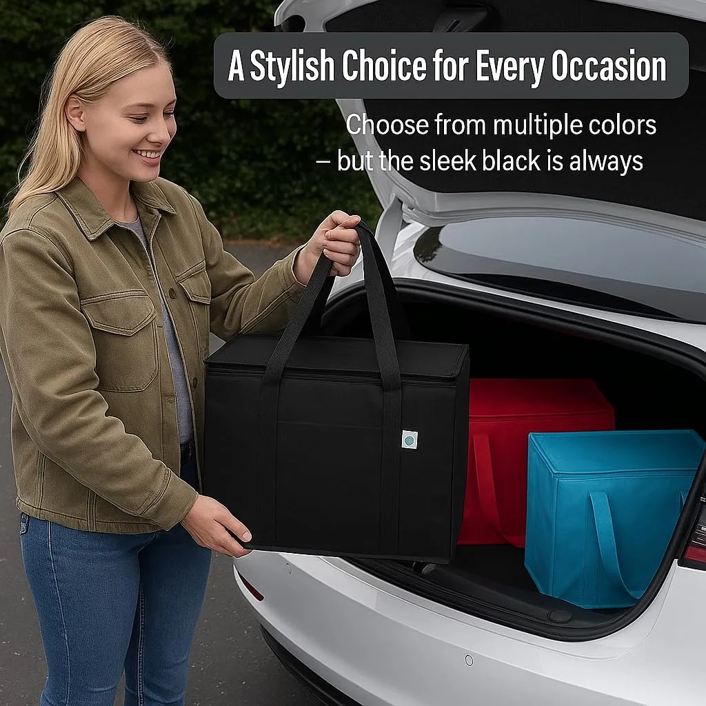 musbus insulated trunk organizer car cooler bag 4-Pack Food Insulated Grocery shopping bags, Black, reusable,zipper,foldable,tote,cold,for adult,for foodland,