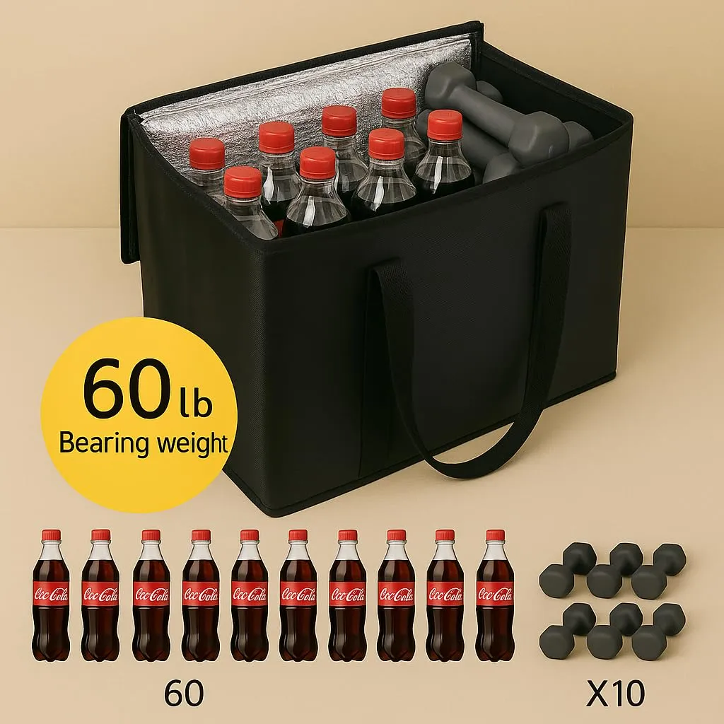 musbus insulated trunk organizer car cooler bag 4-Pack Food Insulated Grocery shopping bags, Black, reusable,zipper,foldable,tote,cold,for adult,for foodland,