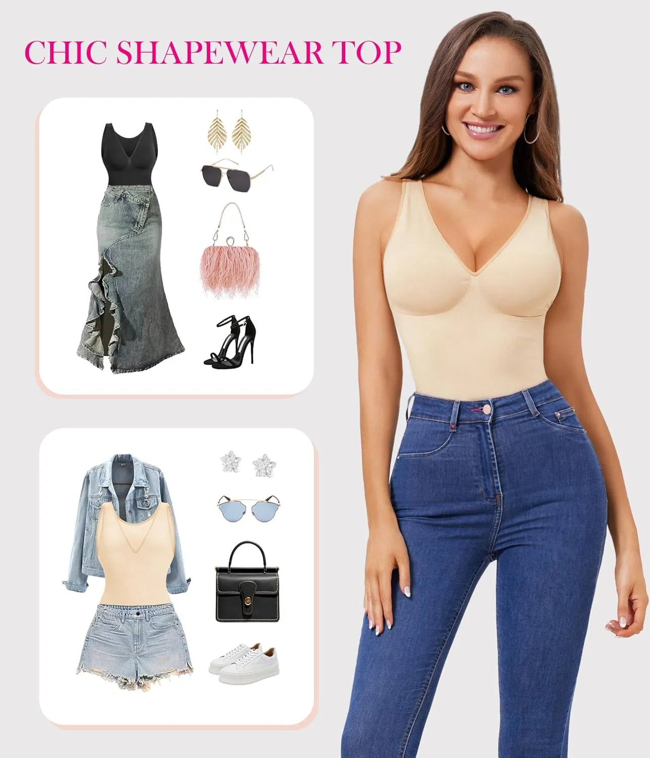 Nebility Shapewear Tummy Control Tank Tops for Women Compression Camisole Tanks V-Neck Cami Shirts Top