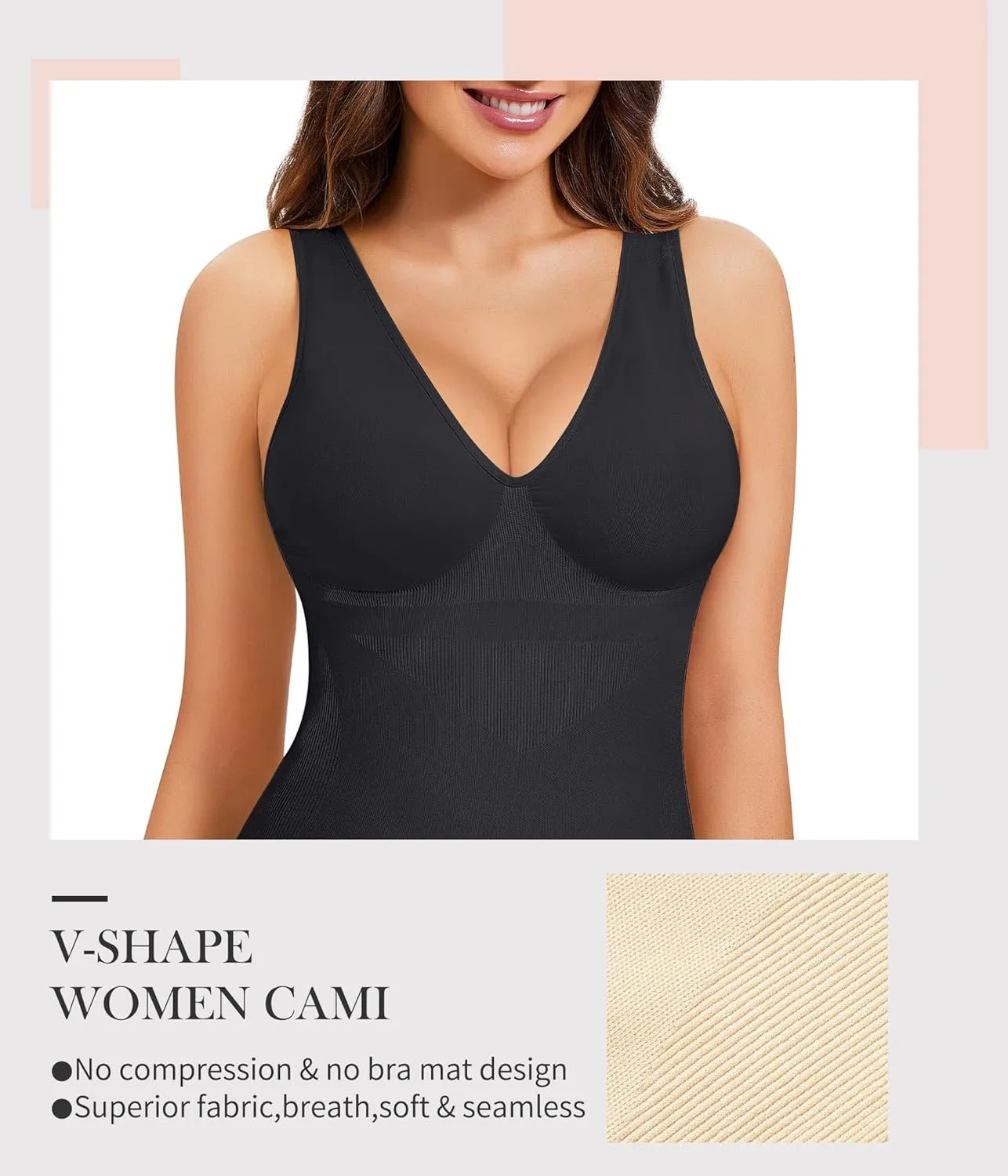 Nebility Shapewear Tummy Control Tank Tops for Women Compression Camisole Tanks V-Neck Cami Shirts Top