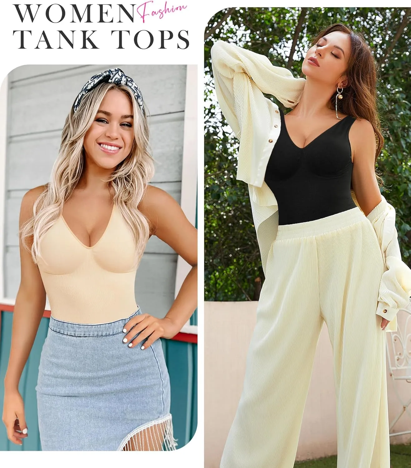 Nebility Shapewear Tummy Control Tank Tops for Women Compression Camisole Tanks V-Neck Cami Shirts Top