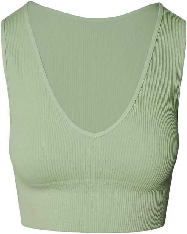 NIKIBIKI Women Seamless Plunge V-Neck Ribbed Crop Top, Made in U.S.A, One Size