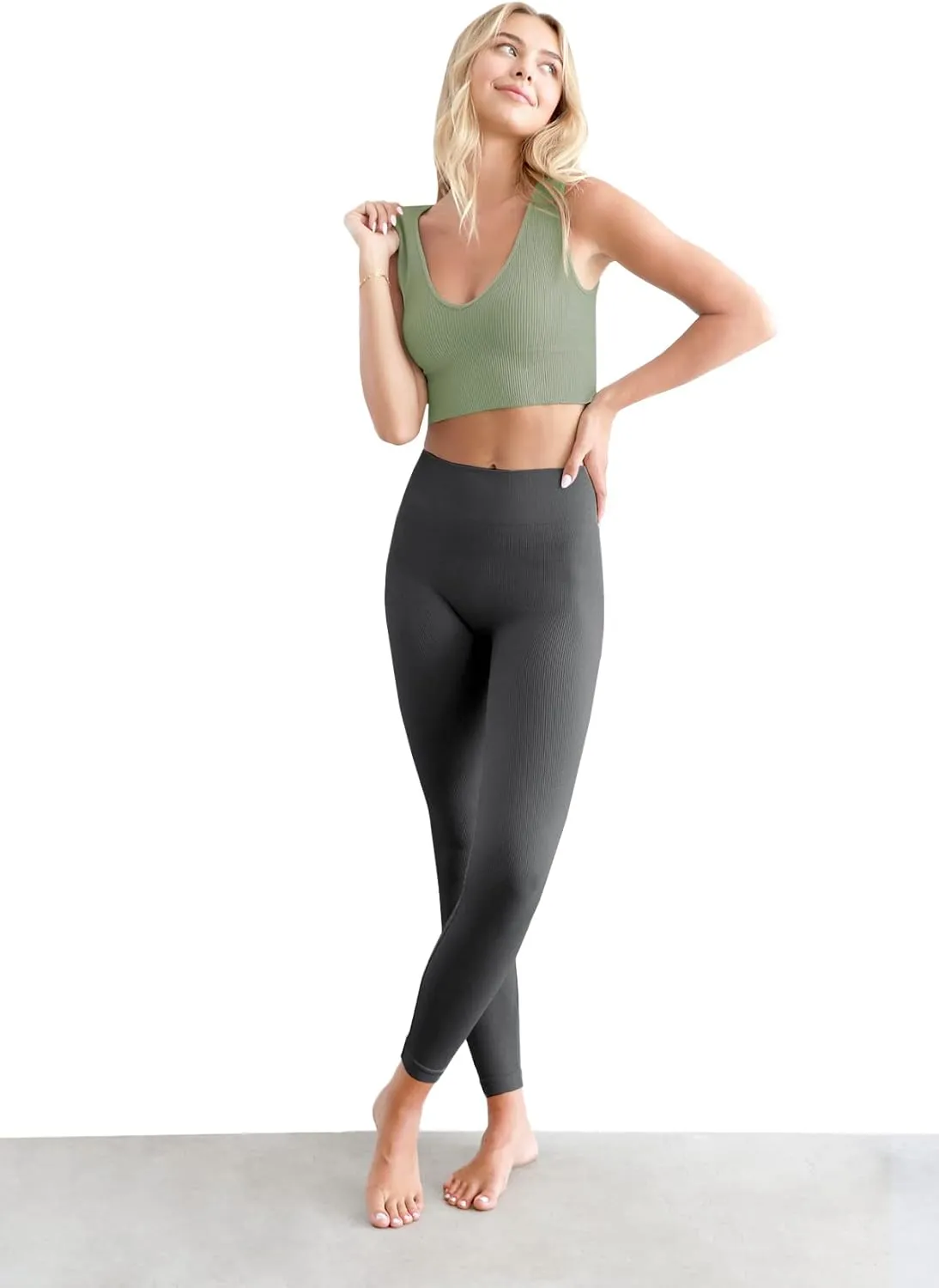 NIKIBIKI Women Seamless Plunge V-Neck Ribbed Crop Top, Made in U.S.A, One Size