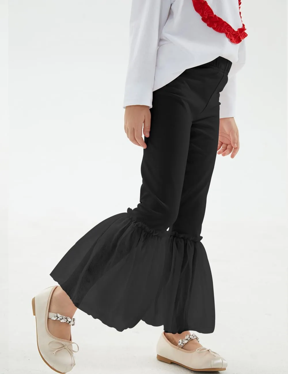 Noomelfish Girls Ruffle Leggings Tulle Bell Bottoms Flare Pants Trousers (3-10 Years)