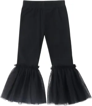 Noomelfish Girls Ruffle Leggings Tulle Bell Bottoms Flare Pants Trousers (3-10 Years)