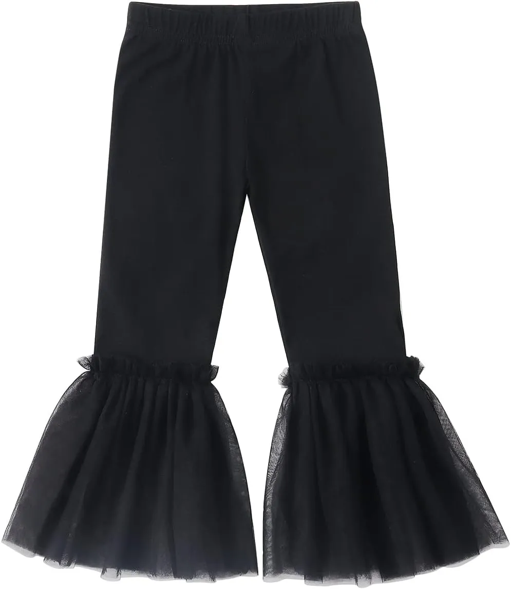 Noomelfish Girls Ruffle Leggings Tulle Bell Bottoms Flare Pants Trousers (3-10 Years)