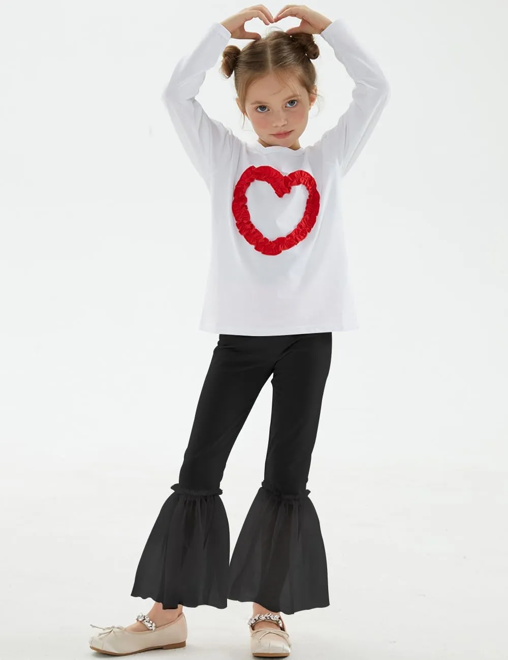Noomelfish Girls Ruffle Leggings Tulle Bell Bottoms Flare Pants Trousers (3-10 Years)