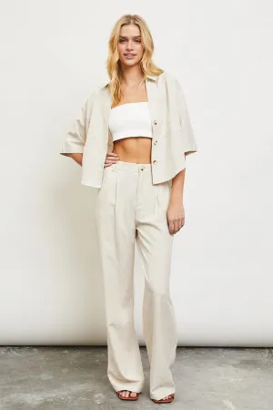 Oatmeal Wide Linen Trousers Pants