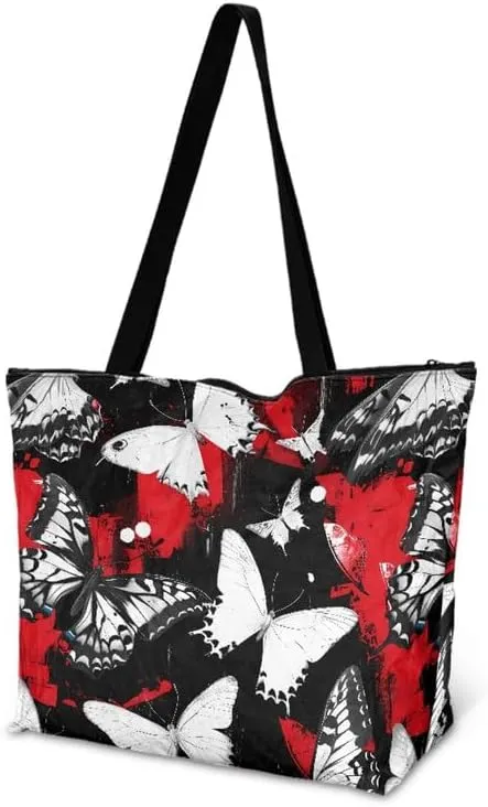 Oil Painting Border Collie Paper Tote Bag, Gothic Rose Butterfly Commute Bag, Ethnic Tribal Large Handbag for Women